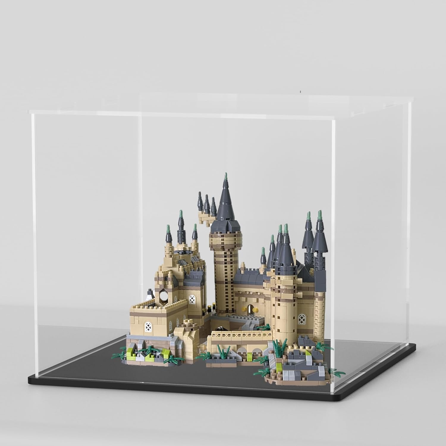 SVENJBB Acrylic Display Case, 10x8x9 Inch Cube Acrylic Boxes for Display, Clear Display Cases with Matte Black Base and Lid for Collectibles and Miniature Dollhouse