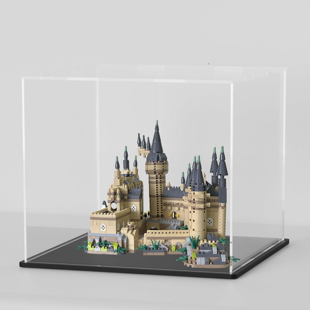 SVENJBB Acrylic Display Case, 11x9x11 Inch Cube Acrylic Boxes for Display, Clear Display Cases with Matte Black Base and Lid for Tiny House Kit and Miniature Dollhouse