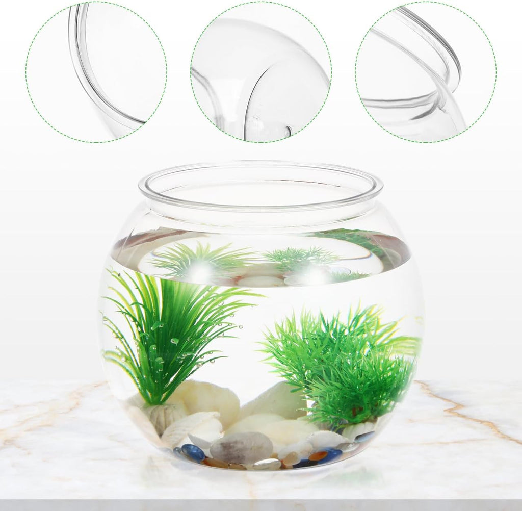 POPETPOP Plastic Fish Bowl : Round Fish Tank Clear Goldfish Bowl Small Desktop Aquarium for Home Office, 8.65X8.65X6.88in