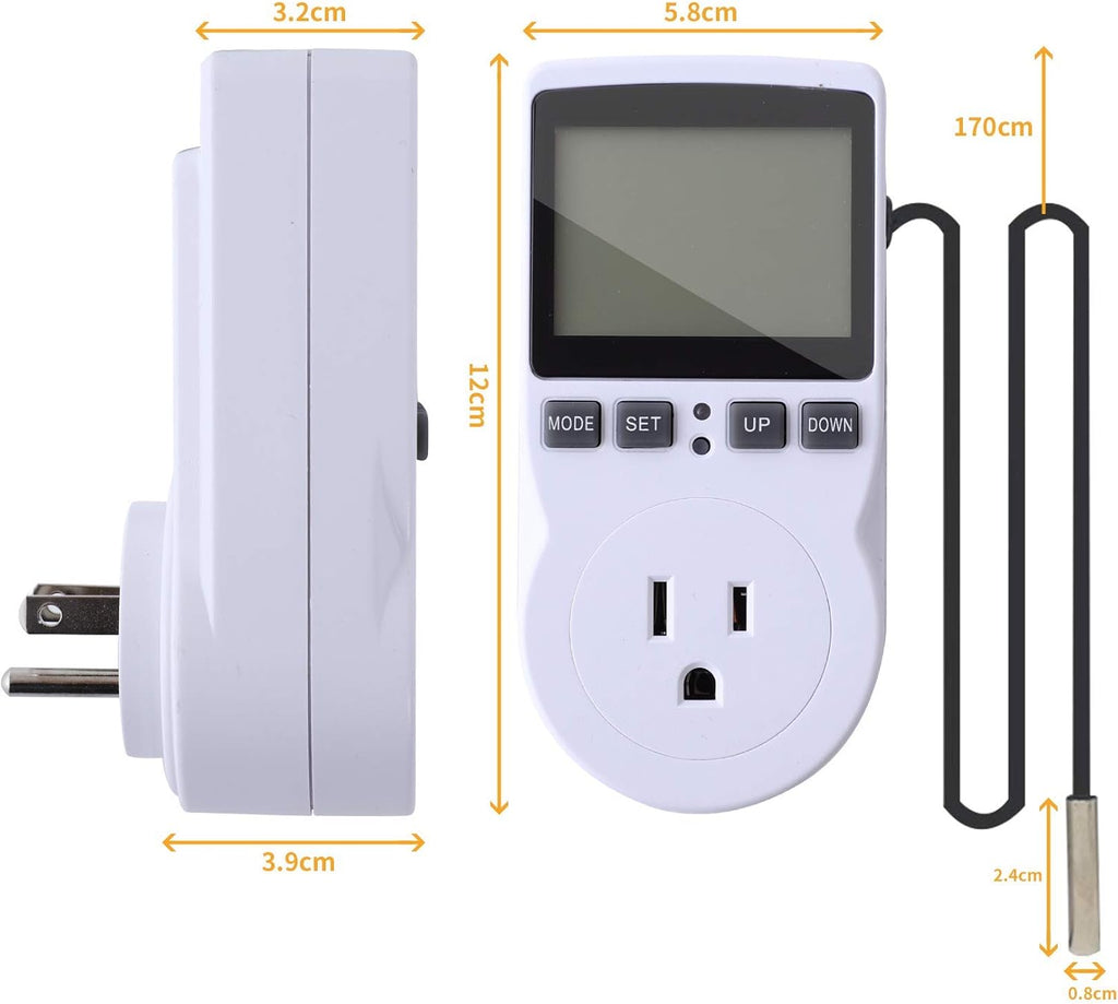 Thermostat Outlet Plug in Temperature Controller Heating Cooling Mode Timer for Fan Heater Greenhouse Home Brew Reptiles Incubate Aquatium