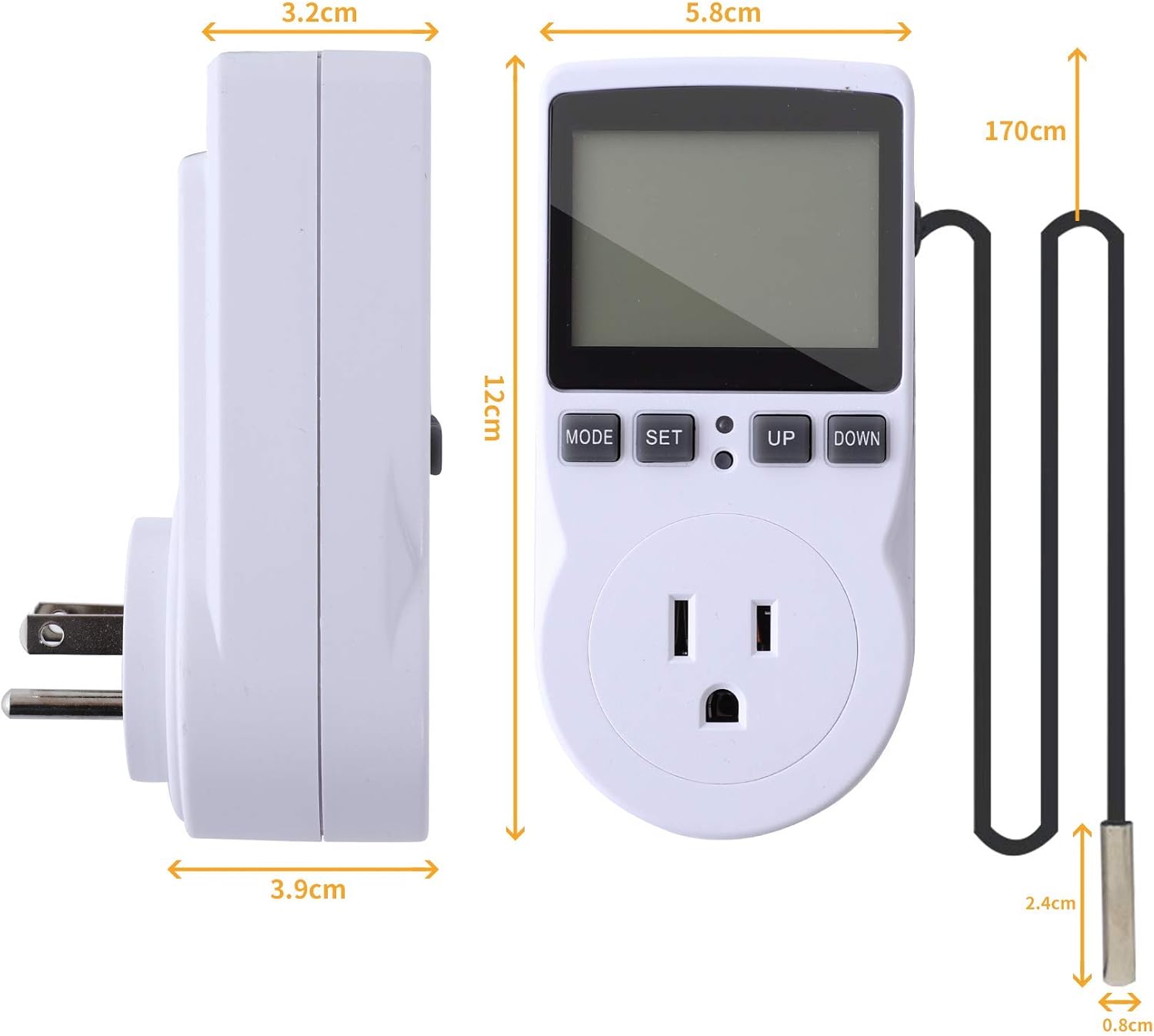 Thermostat Outlet Plug in Temperature Controller Heating Cooling Mode Timer for Fan Heater Greenhouse Home Brew Reptiles Incubate Aquatium