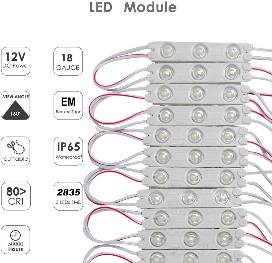 Storefront Light 200PCS LED Module for Signs White 6500K 1.2W 12V DC 2835 SMD 3 LED Window Light Waterproof for Letter Advertising Sign Decor(White Light,Power Supply NOT Included)