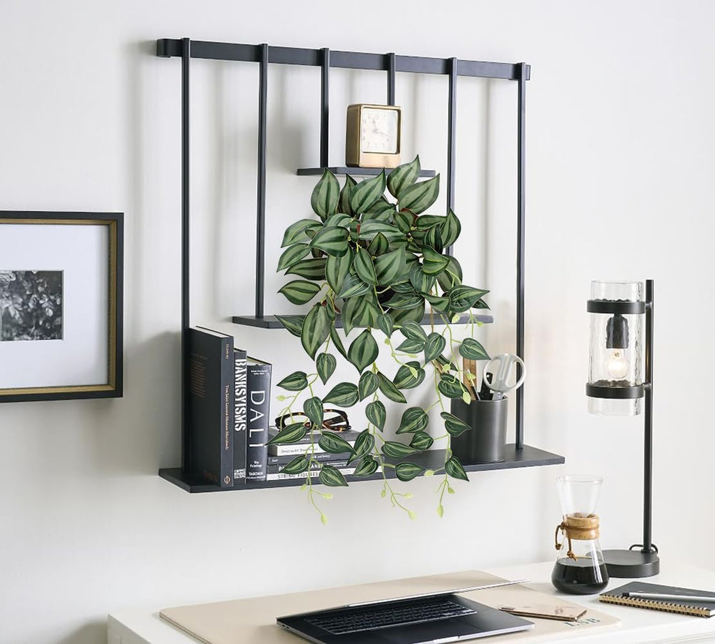 DILATATA Fake Plants Artificial Potted Plants 20 Inch Faux Peperomia Ivy Vine Plant Hanging Plant for Home Office Desk Shelf Indoor Outdoor Decor