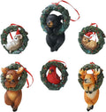 Christmas Small Animal Wreath Swing Ornament Hanging Decor for Xmas Tree Home Office Room Decoration with String (New, Pack of 6)