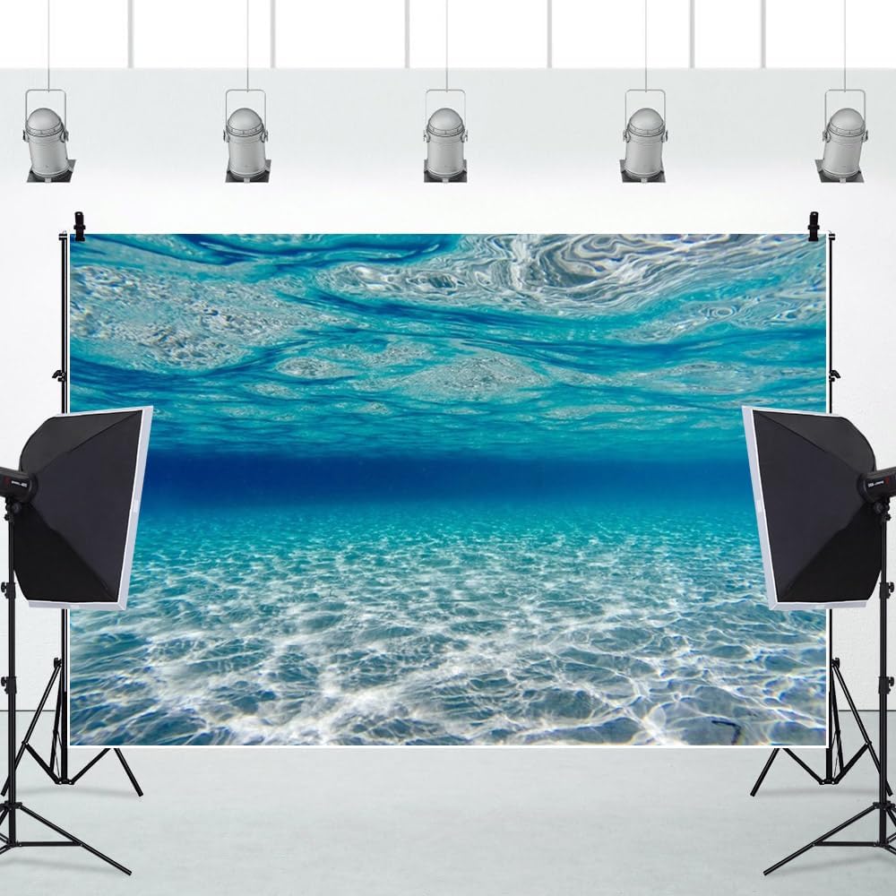 Renaiss 7x5ft Underwater World Backdrop Undersea Sunlight Seabed Photography Background Under The Sea Waves Diving Mermaid Summer Pool Party Banner Fish Tank Aquarium Decors Photo Booth Props