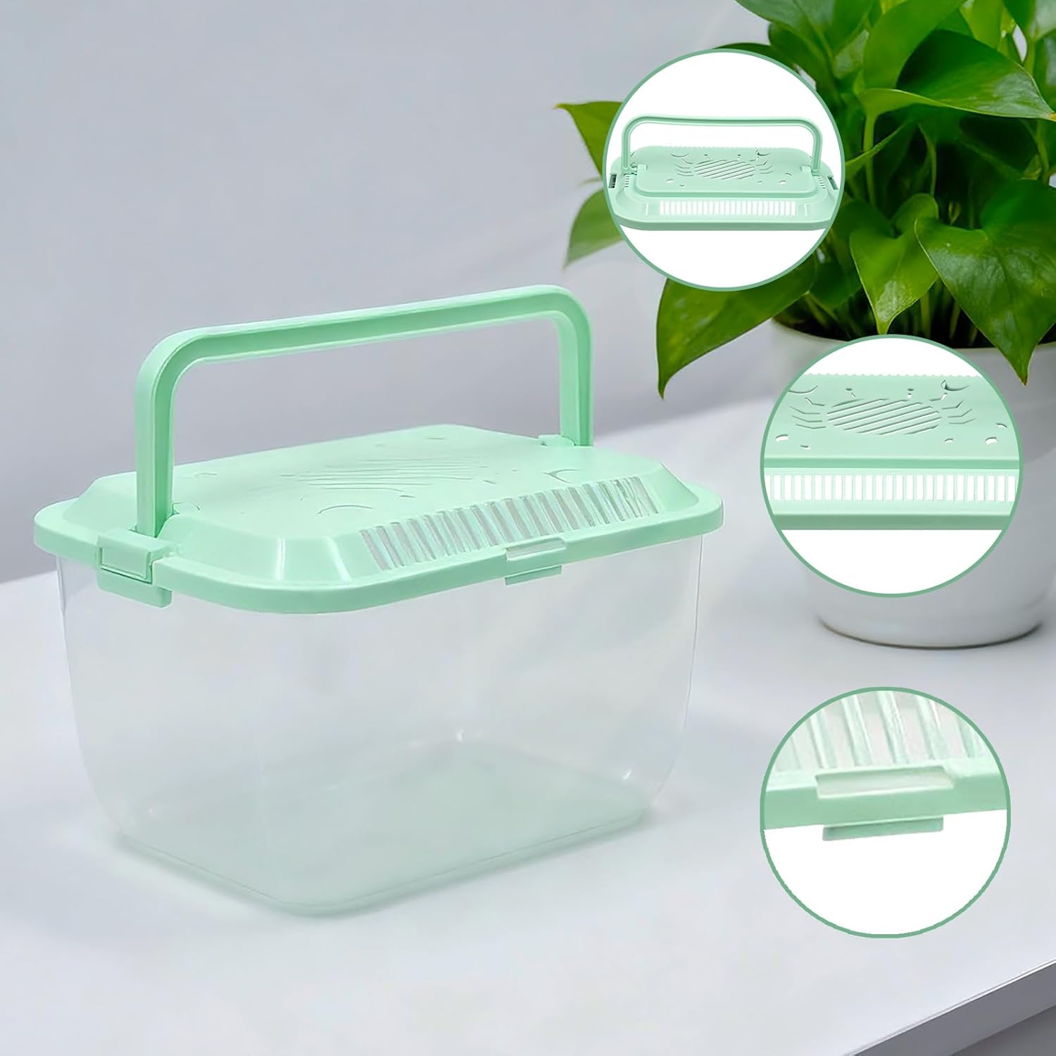 4 Pack Transparent Plastic Terrariums Carrier Cage with Handle, Fish Transport Container, Portable Tank for Hermit Crab, Fish and Other Sea Creature or Insect (2 Large + 2 Small)