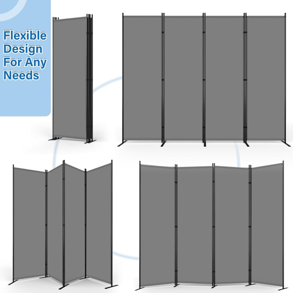 AKTOP 4 Panel Room Divider, 6FT Portable Wall Divider for Room Separation, 88" W Fabric Partition Room Dividers and Folding Privacy Screens, Freestanding Room Separators for Home Office Bedroom, Grey