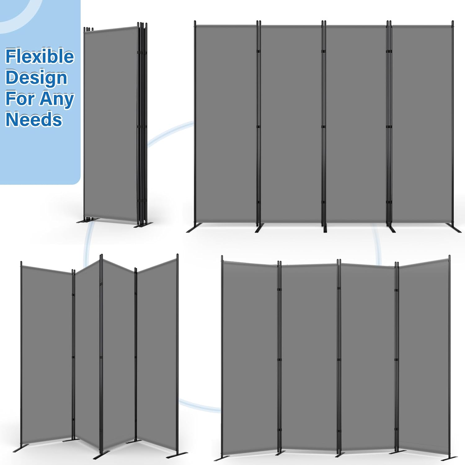 AKTOP 4 Panel Room Divider, 6FT Portable Wall Divider for Room Separation, 88" W Fabric Partition Room Dividers and Folding Privacy Screens, Freestanding Room Separators for Home Office Bedroom, Grey