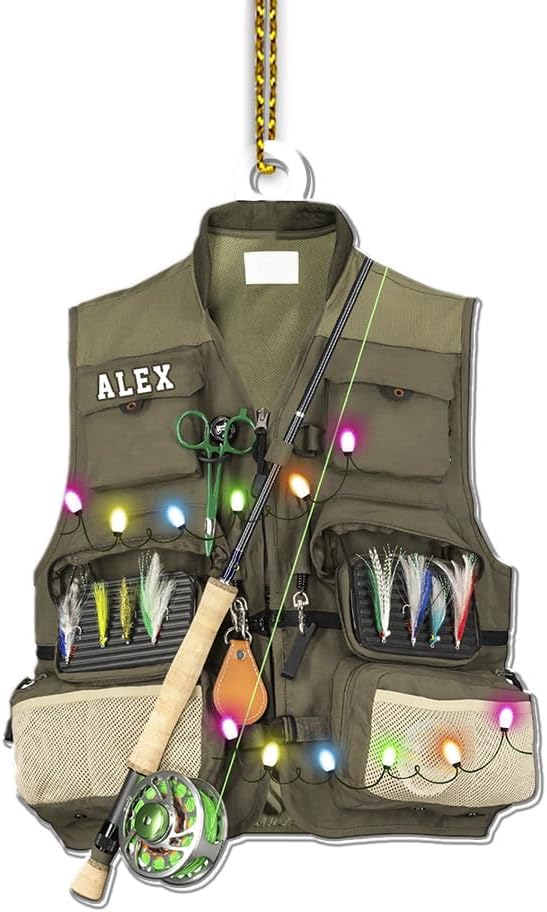 Personalized Fisherman Shirt 2D Flat Acrylic Ornament, Bass Fishing Christmas Ornament, Fishings Tools Keepsake, Fish Ornaments Fishing Man Decor Ornaments Fisherman Dad Gift 140