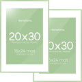 Homeforia 20x30 Frame Sage Green, High End Metal 20x30 Picture Frames with Mat 16x24 inch Photo, 20 x 30 Sage Green Poster Frame Matted to 16 by 24 Art, 30x20 Frame, Tempered Glass, Wall Kit, Set of 2