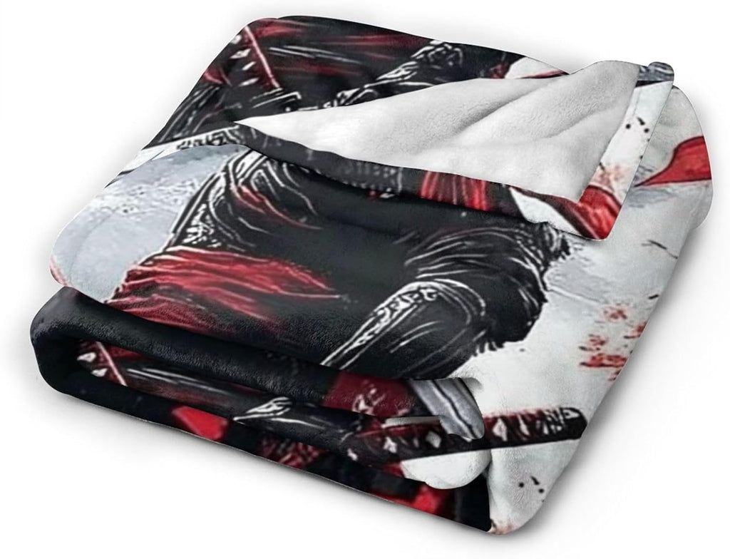 Japanese Blanket Samurai Throw Blanket Warrior Flannel Stuff Merch Cozy Decor Fleece Plush Fuzzy Warm Soft Lightweight Bedding Japan Gifts for Girls Women Men Boy Couch Sofa 60"X50"