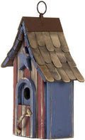 Glitzhome Bluebird House for Outside, Patriotic USA Wooden Hanging Birdhouse Hummingbird House Garden Outdoors Bird House with Door Handle for Hummingbird,Sparrow,Wren Finch,Cedar - 11.75 Inch Height