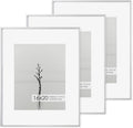 16x20 Metal Picture Frame with 11x14 Mat, Brushed Aluminum Finish, Tempered Glass Front, and Attached Hanging Hardware - Versatile Wall Display Frames for Vertical or Horizontal Orientation(Silver, Pack of 3)