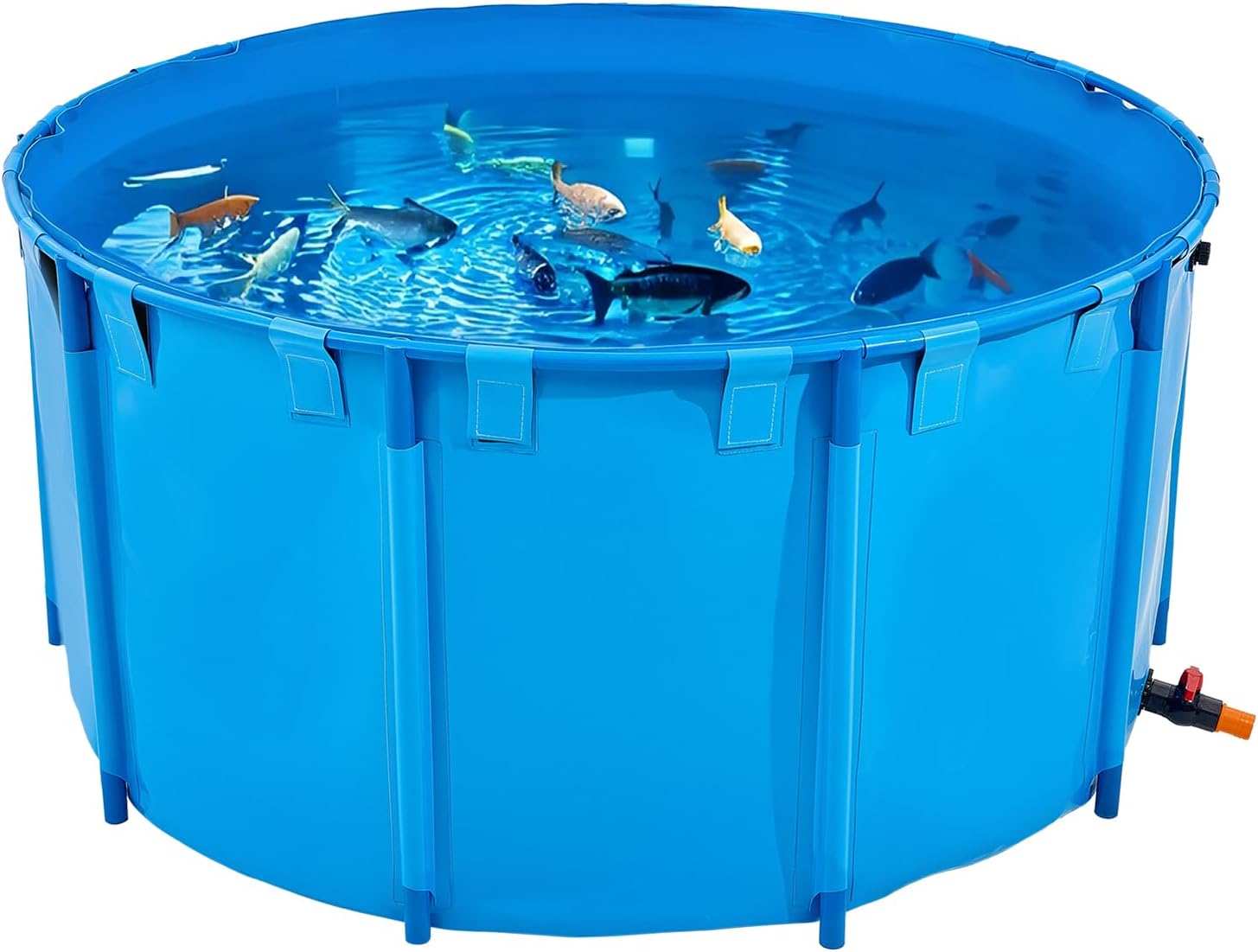 VEVOR Canvas Fish Pond, 818 Gal Capacity Above Ground Fish Pond, Foldable PVC Koi Tank, Round Goldfish Tank with Stable Frame and Drain Valve, for Aquaculture, Koi Breeding, and Irrigation