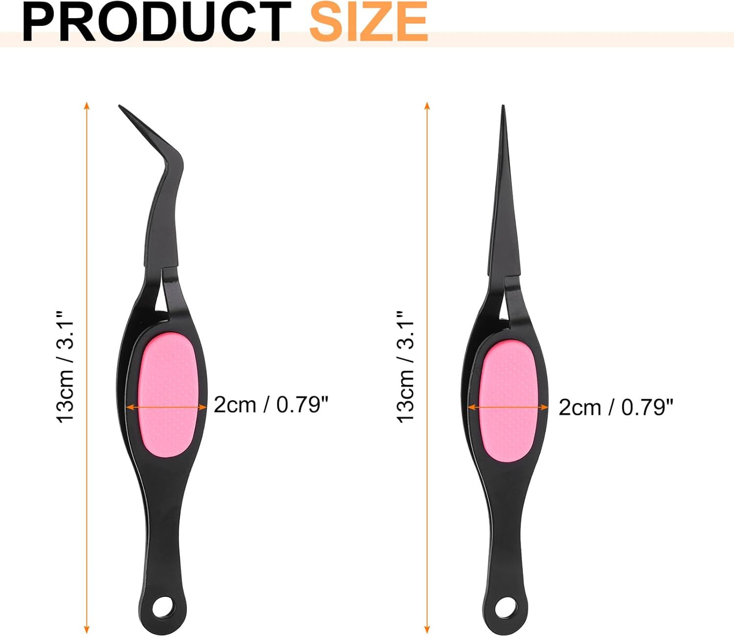 HARFINGTON 2pcs Craft Tweezers Precision Crossing Lock Curved Straight Stainless Steel Soft Reverse Grip Fine Tip Tweezers for DIY Craft Jewelry Beading Electronics, Black Pink