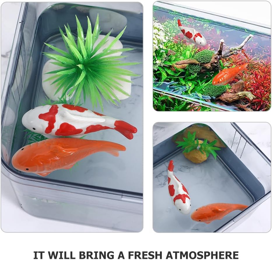 Homoyoyo Floating Ceramic Fish, 4pcs Fake Koi Fish Realistic Aquarium Goldfish for Fairy Garden Fishs Bowl Pond Decor
