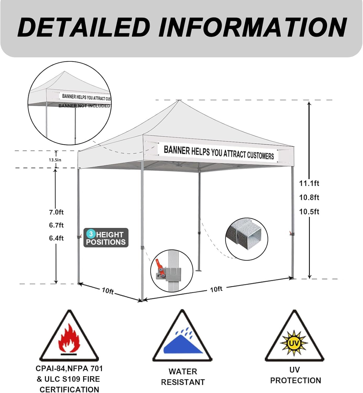 Eurmax USA Standard 10x10ft Patio Pop Up Canopy Tent for Outdoor Events Commercial Instant Canopies with Heavy Duty Roller Bag,Bonus 4 Canopy Sand Bags (Black&White)