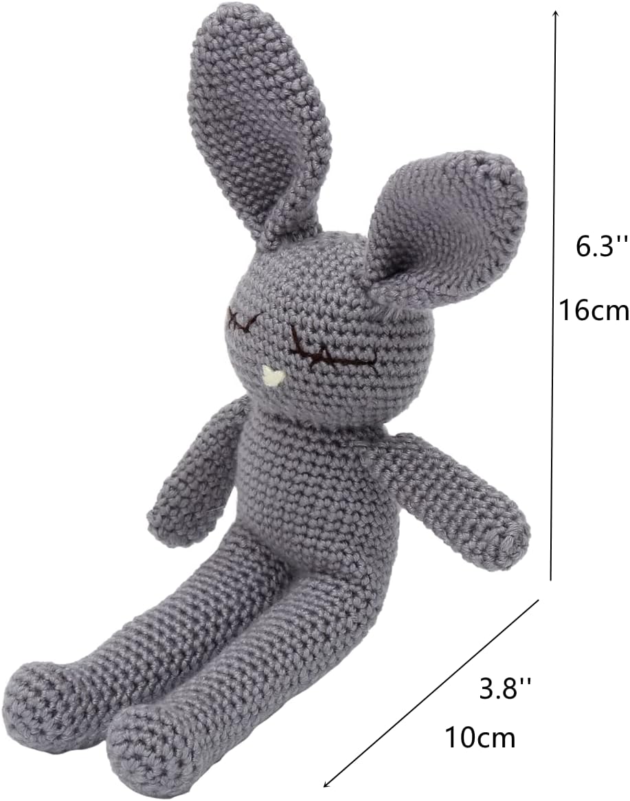 Moni's Choice Stuffed Plush Baby Crochet Bunny Rabbit Easter Gifts Handmade Stuffed Animal Hand-Knit Doll Granddaughter Grandson Lovey Sleep Toy Newborn(Grey)