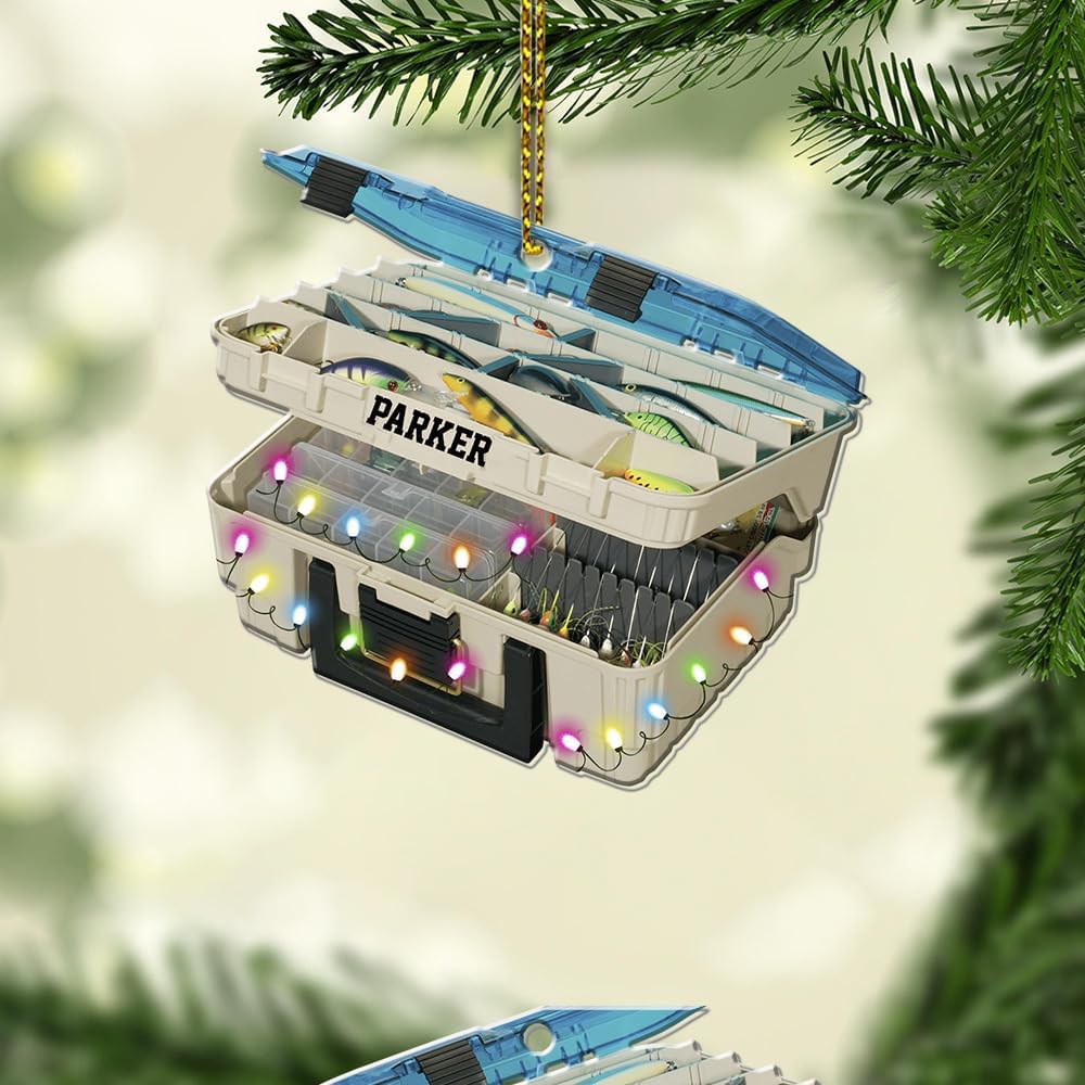 Fishing Tools Box Personalized Fishing Christmas Ornament Fish Ornaments for Christmas Tree Bass Fish Ornaments Fishingman Decor Flat 2D Hanging Tree Fisherman Dad Gift 142