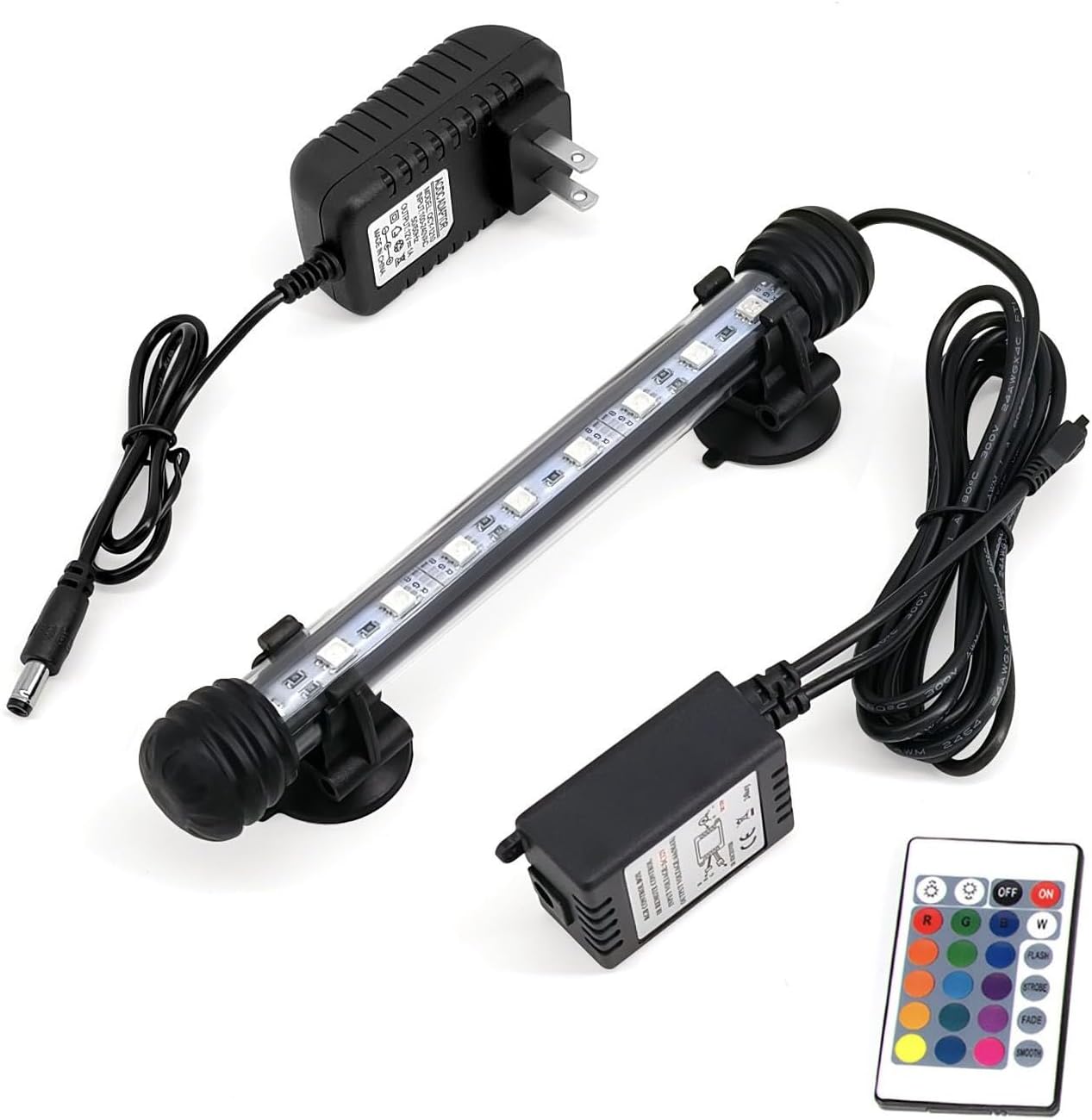 7 inch RGB Aquarium Lights, Underwater Fish Tank Lights IP68 Waterproof Color Changing Adjustable Memory Submersible Remote Control Aquarium Tank Sucker Hood Strip Lamp Waterfall Lights
