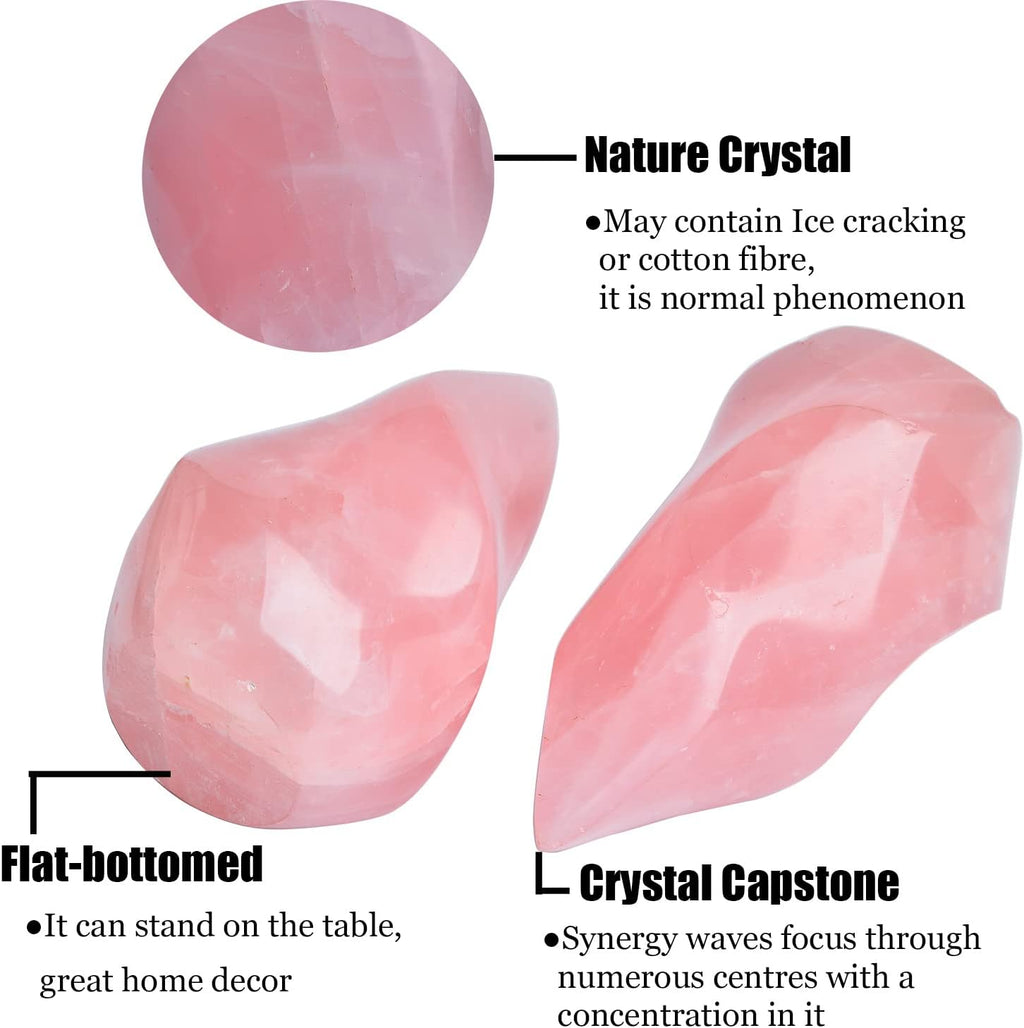 AMOYSTONE Big Rose Quartz Flame Standing Healing Crystal Tower Energy Meditation Crystal Decoration for Home Witchcraft 0.6-1.0LB