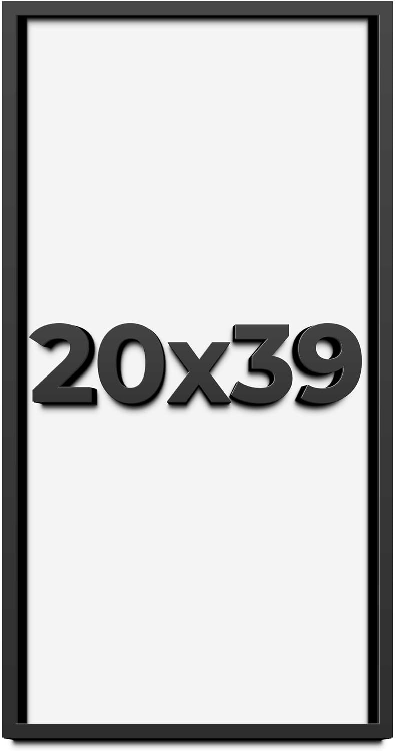 20x39 Shadow Box Frame Black | 1 Inch Deep Solid Wood Shadowbox Display Frame | UV Resistant Acrylic Plexiglass, Acid Free Backing, and Hanging Hardware | Dugan Picture Frame Style