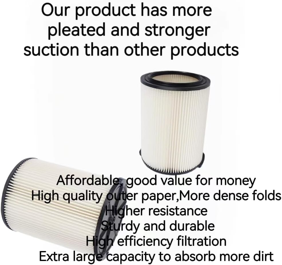 2 Pack VF4000 Replacement Filter for Ridgid Shop Vac Filter 5-20 Gallon 6-9 Gallons Vacuum Cleaners, Wet Dry Vacuum filter for Ridgid shop vac filters