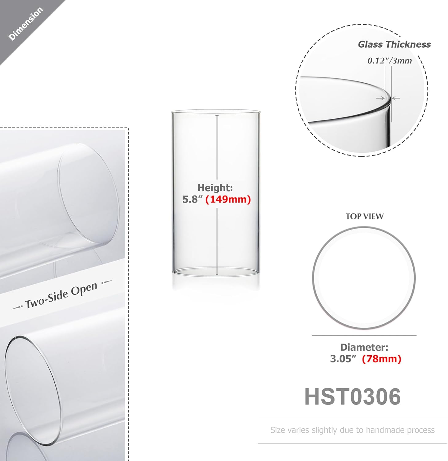 WGVI Hurricane Candle Holder Sleeve, Wide 3", Height 6", Clear Glass Cylinder Candleholder, Chimney Tube, Open Ended Candle Shade, 12 Pieces Bulk