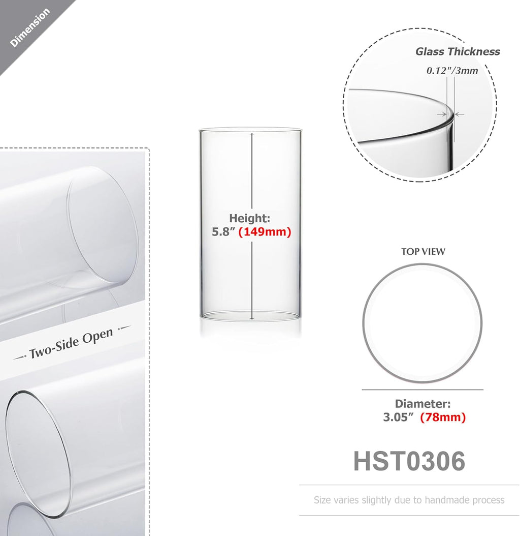 WGVI Hurricane Candle Holder Sleeve, Wide 3", Height 6", Clear Glass Cylinder Candleholder, Chimney Tube, Open Ended Candle Shade, 24 Pieces Bulk