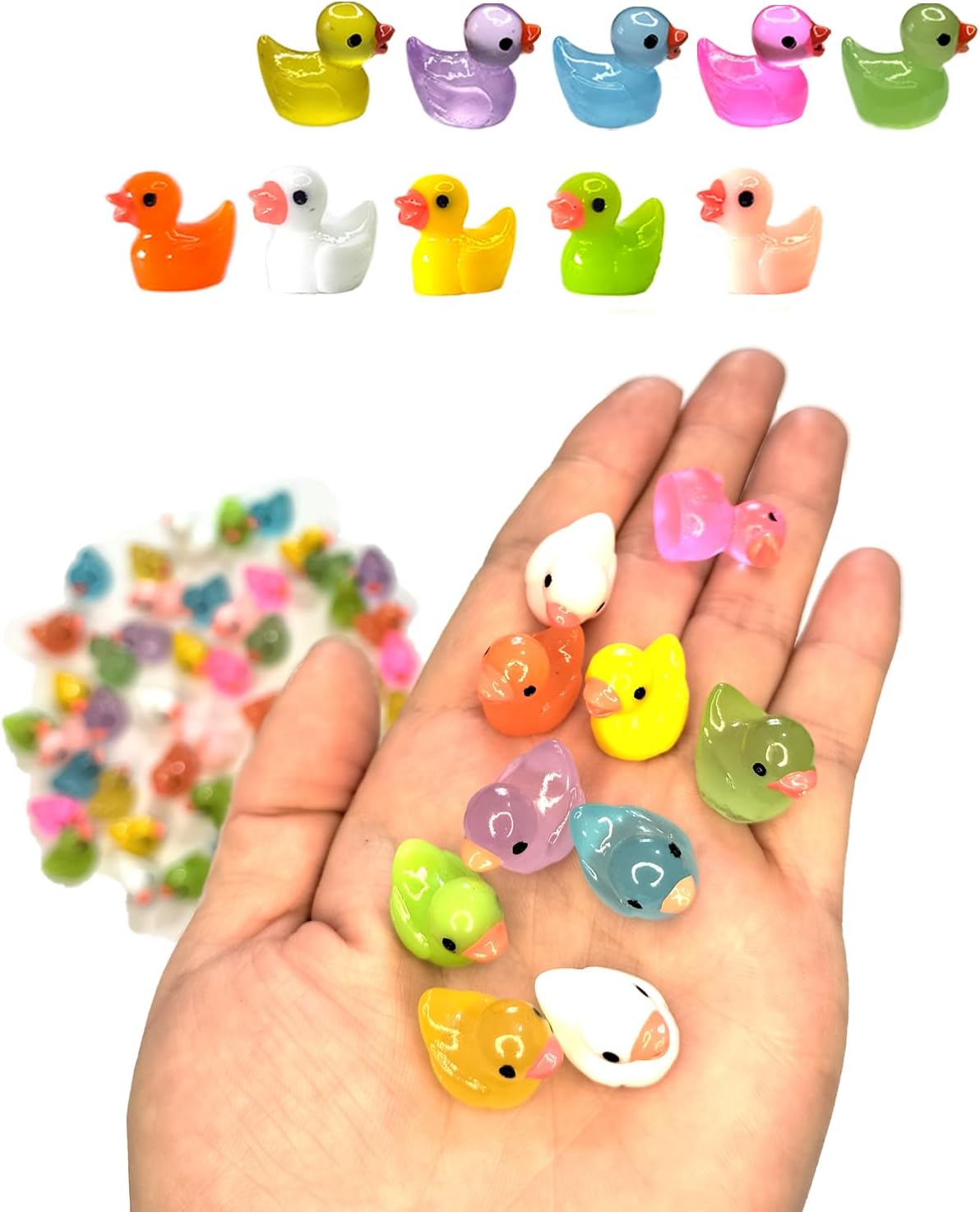 100pcs Mini Luminous Ducks & Resin Ducks for Micro Garden & Dollhouse Decor