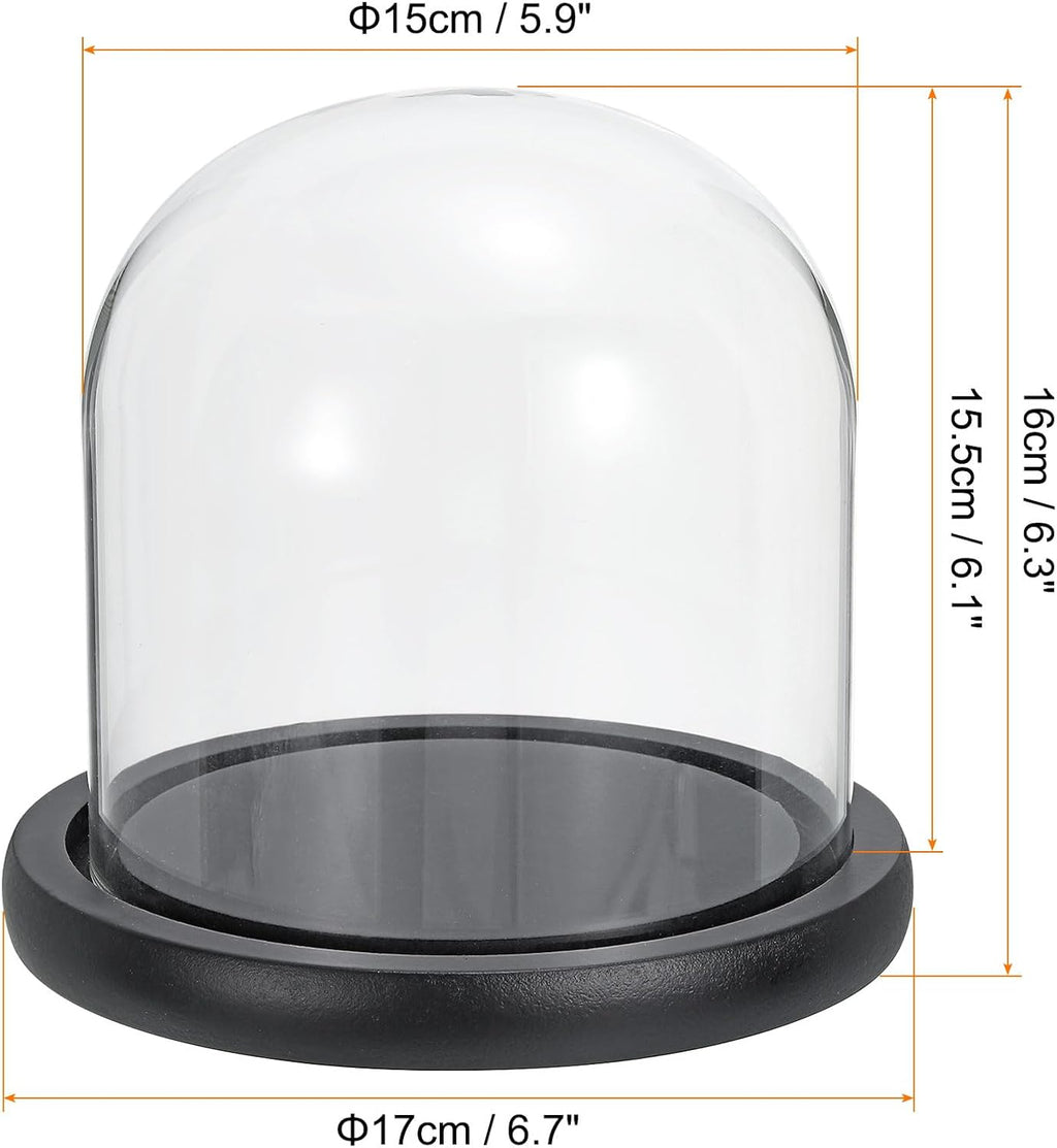 PATIKIL 6.1"x5.9" Clear Cloche Glass Dome, Glass Bell Jar Display Case Tabletop Centerpiece with Black Wooden Base for Christmas Home Decor