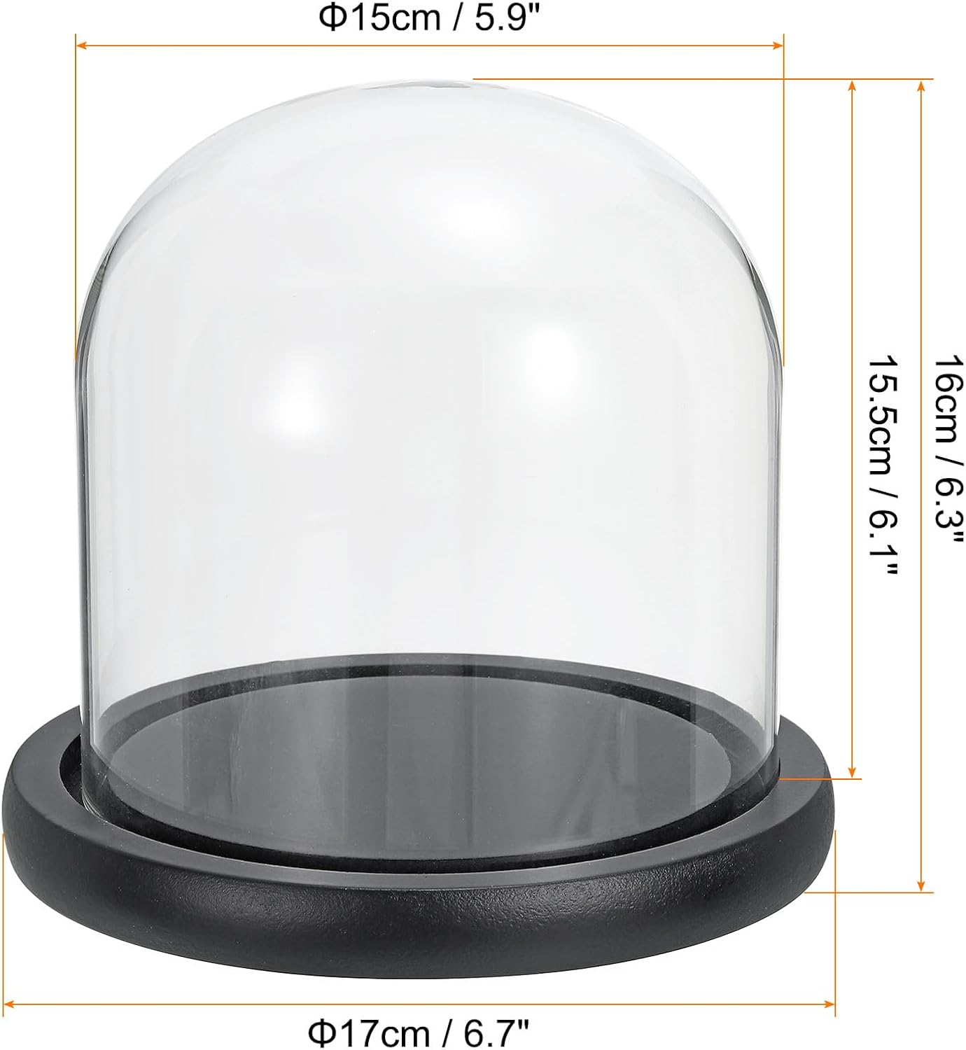 PATIKIL 6.1"x5.9" Clear Cloche Glass Dome, Glass Bell Jar Display Case Tabletop Centerpiece with Black Wooden Base for Christmas Home Decor