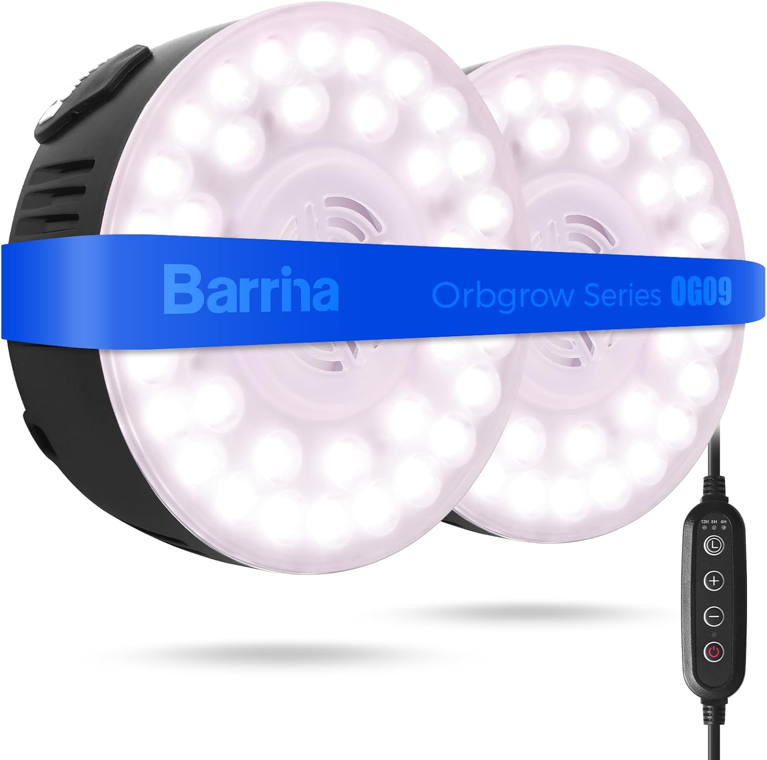 Barrina Orbgrow OG09 Puck Grow Light with Timer, Pinkish White 18W(2 x 9W, 270 Watt Equiv), Full Spectrum Plant Light for Indoor Plants, Magnetic & Linkable, 5 Levels Dimmable, 2 Packs, Black