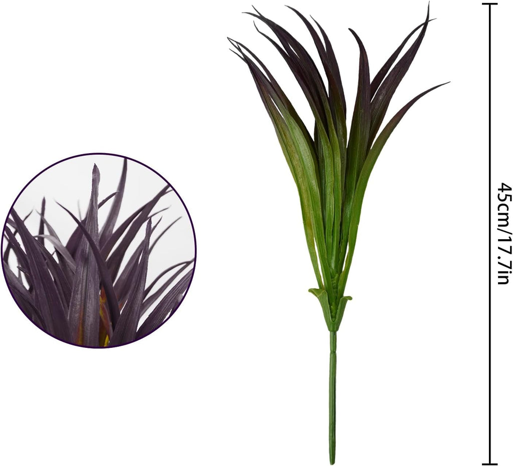 24Pcs Artificial Grass Plant Fake Outdoor Plastic Plants UV Resistant Faux Grasses Greenery Shrubs for Window Box Garden Patio Porch Home Decor Deep Purple