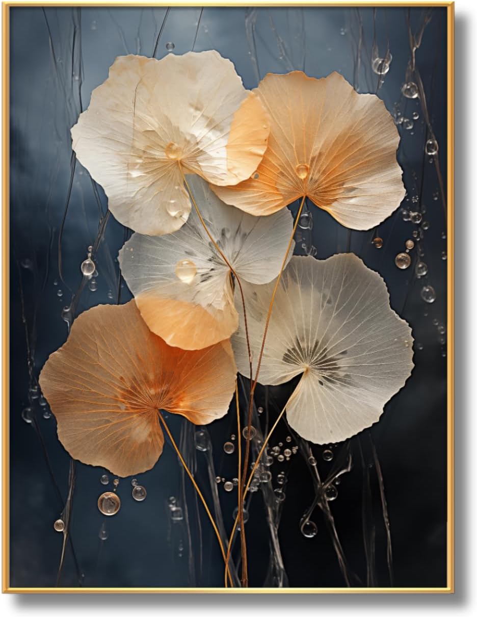 Botanical Leaf Canvas Wall Art, Modern Nature-Inspired Decor for Living Room, Bedroom, Office Ready to Hang (Gradient Glow, 23"Wx31"H/60x80cm, Black Frame)