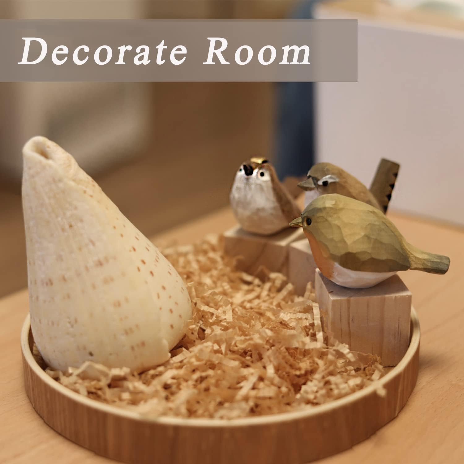 Handmade Wooden Carved Bird Decor Sculpted Hand-Painted Bird Figurines Small Home Decor Bird Statue Shelf Decor BFF Gifts for Bird Lovers (Suit 1)