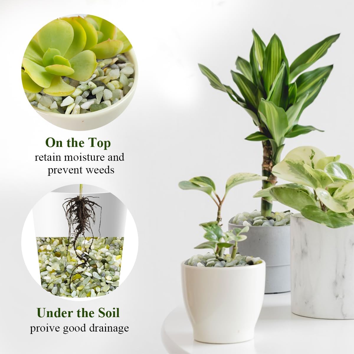 2 lbs Jade Rocks for Plants Indoor, 1/4 inch Small Pebbles for Plants, Decorative Rocks for Succulents Cactus Vases Landscaping Drainage and Outdoor Garden Rocks