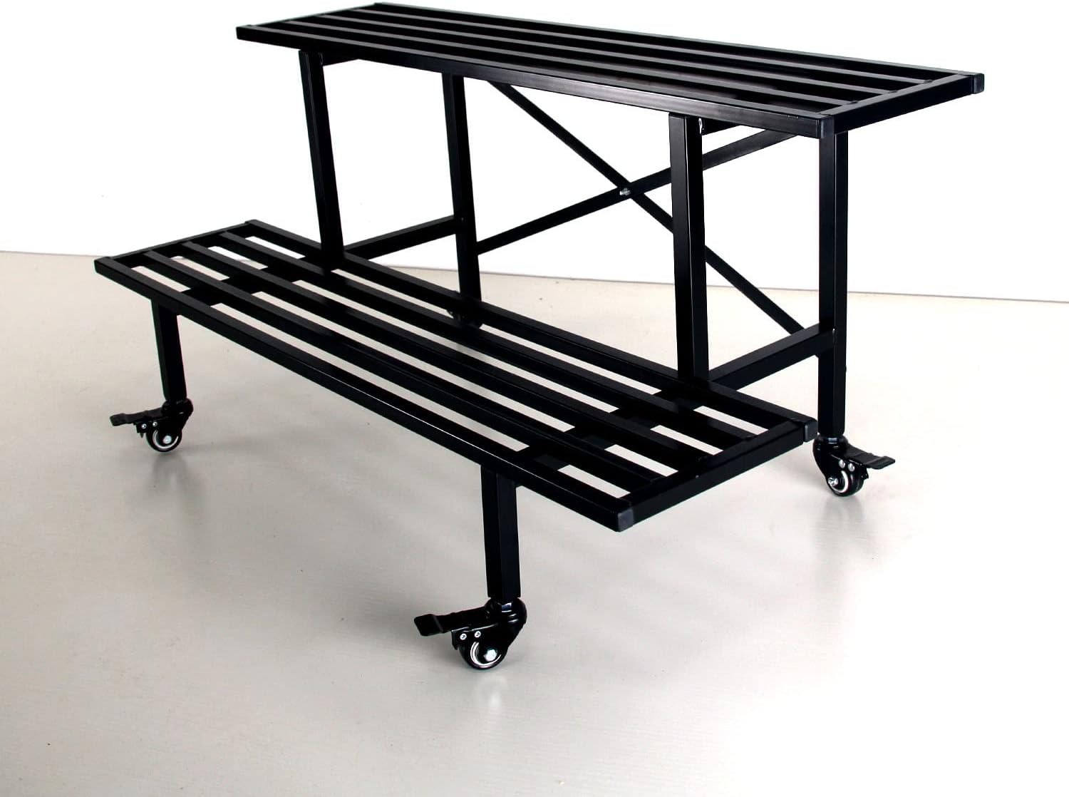 Zhongma 2 Tier Sturdy Metal Plant Stand with Wheels Heavy Duty Plant Holder for Home Indoor and Outdoor,L45.67 x W17.5 x H16.14 inch,440 LBS Capacity & Heavy Duty Construction