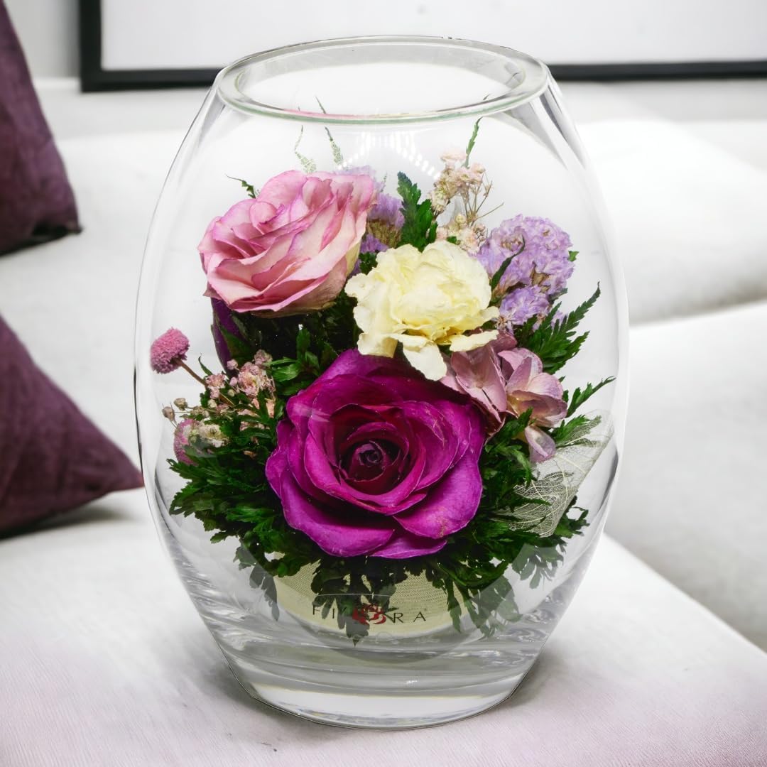 Fiora Flower | Long Lasting Real Roses in a Sealed Vase | Lasts up to 5 Years | Unique Present Gift