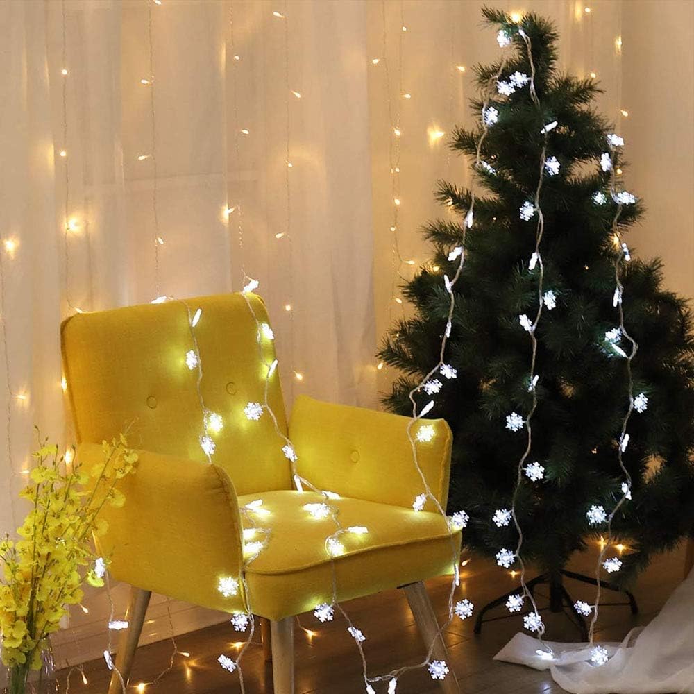 WesGen Christmas Lights，Snowflake String Lights Battery Operated Waterproof 20ft, 40 LED Fairy Lights for Xmas Garden Patio Bedroom Party Decor Christmas Decorations, White