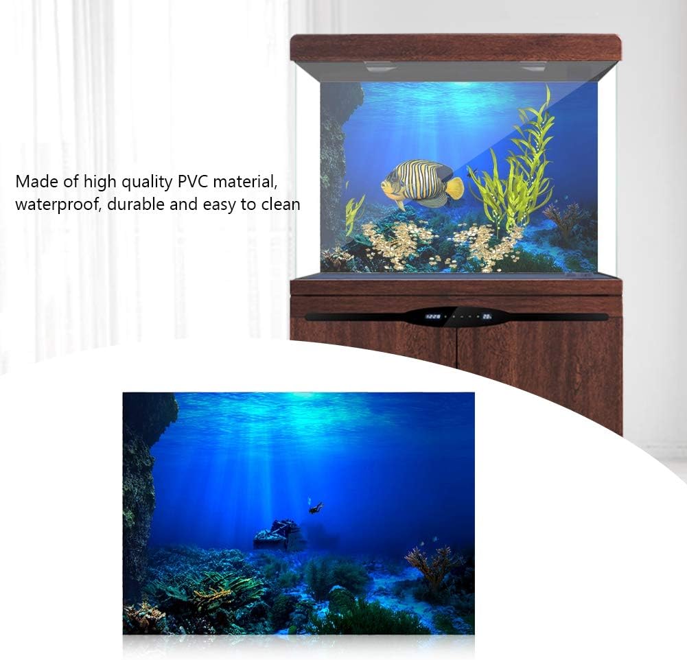 GOTOTOP Fish Background 55 Gallon Aquarium Poster 3D Effect Adhesive, Aquarium Background Decoration Seaworld Poster Self-Adhesive Underwater Decor(76 * 46cm)