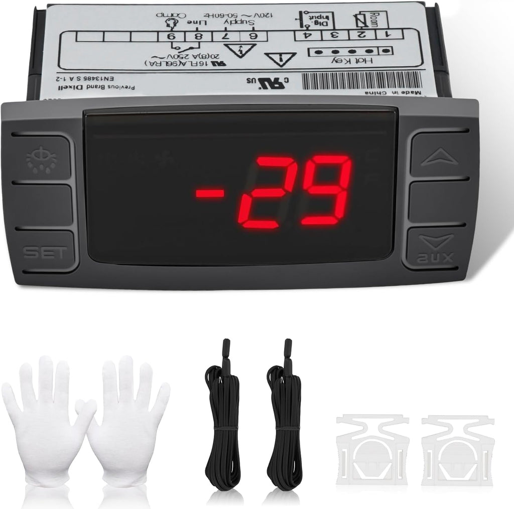 XR06CX-4N1F1 Temperature Controller Compatible with Dixell 120V 50-60Hz Commercial Refrigerators Freezer, Refrigerator Digital Thermostat Control with 2 NTC Probe