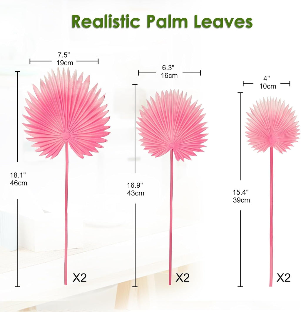 DILATATA 6 Pcs PU Foam Pink Artificial Palm Leaves for DIY Wedding Bouquets, Centerpieces, Arrangements, Bridal Shower, and Home Decor