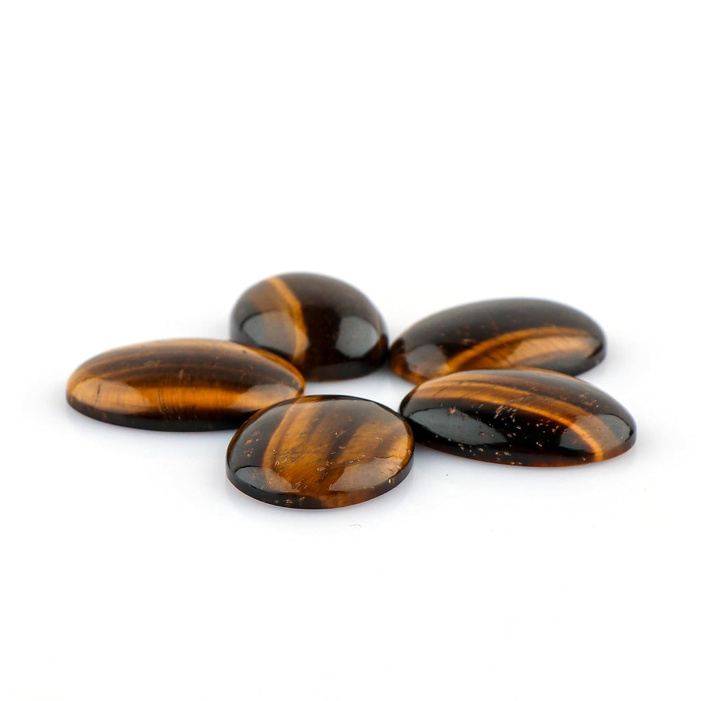 CRYSTALIS Wholesale 5pcs Natural Tiger-Eye Loose Gemstone Bulk Cabochons Jewelry Making Supply, Chakra Healing Polished Stones, Wire Wrapping, DIY, Gem Collection, Oval-Shape