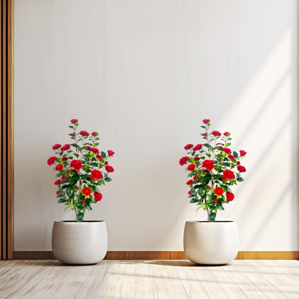 Artificial Camellia Tree 3.4ft Fake Trees pseudophyte (2, red)