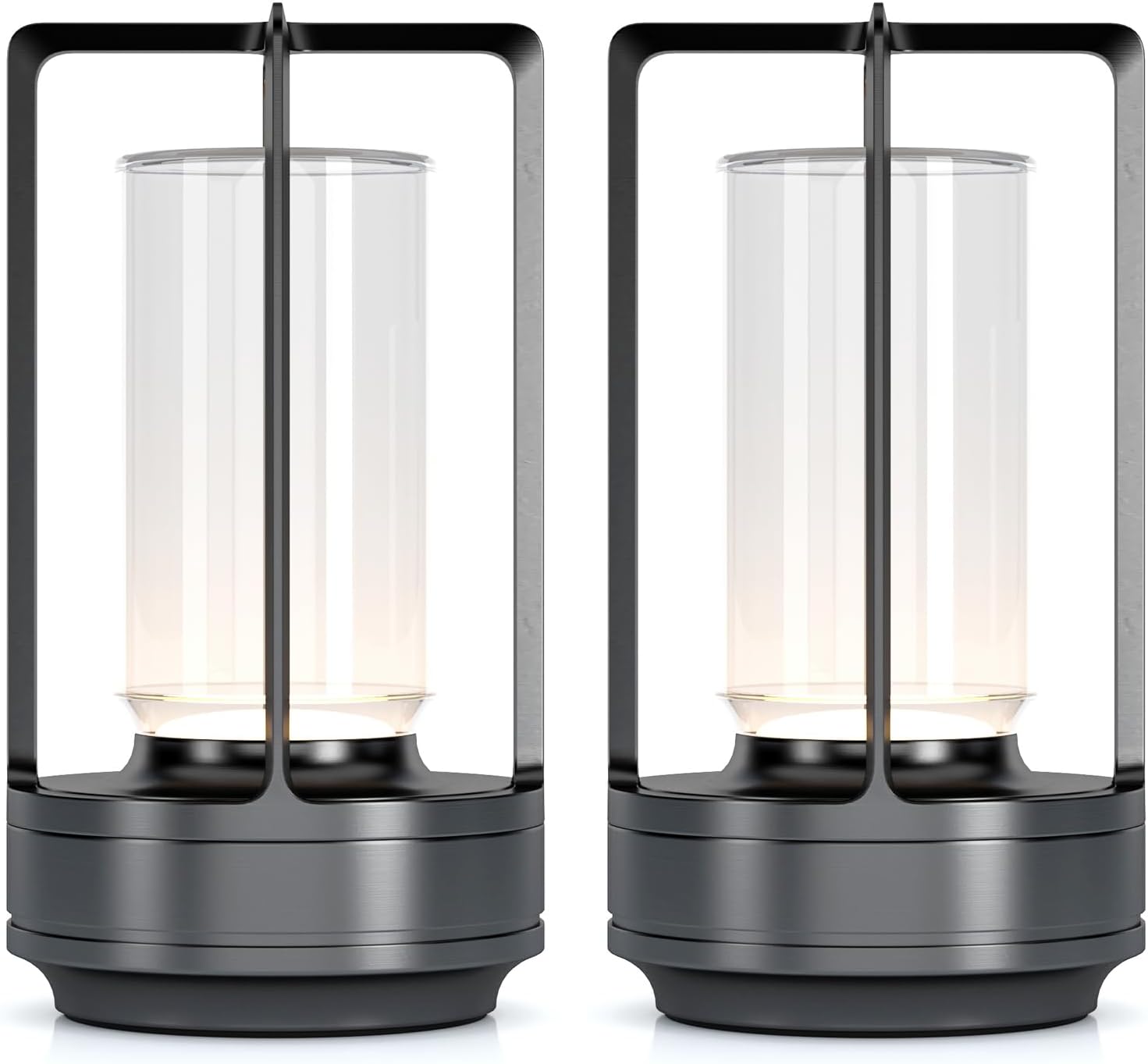 Portable Metal Table Lamp for Indoor/Outdoor ,Rechargeable Cordless LED Lamp, 3-Colour Infinitely Dimming Battery Powered Small Desk Lamp, Restaurant/Bedroom/Bar/Coffee/Camping Light (Grey Set of 2)