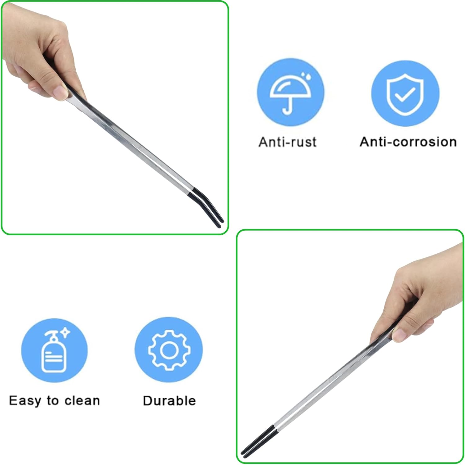 2Pcs Reptile Feeding Tong with Rubber Tip Aquarium Tweezers Stainless Steel Straight Curved Feeding Tong Long Handle Terrarium Feeder Tool for Tank Lizards Bearded Dragon Spider Snake