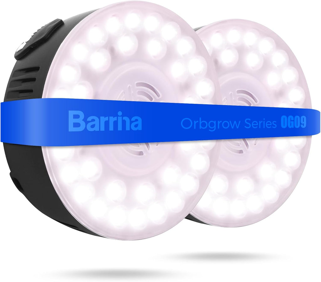 Barrina Orbgrow OG09 Puck LED Grow Light, Pinkish White 18W(2 x 9W, 270 Watt Equiv), Plant Lights for Indoor Plants Full Spectrum, Magnetic & Linkable, Small Grow lamp for Plant Shelf, 2 Packs, Black