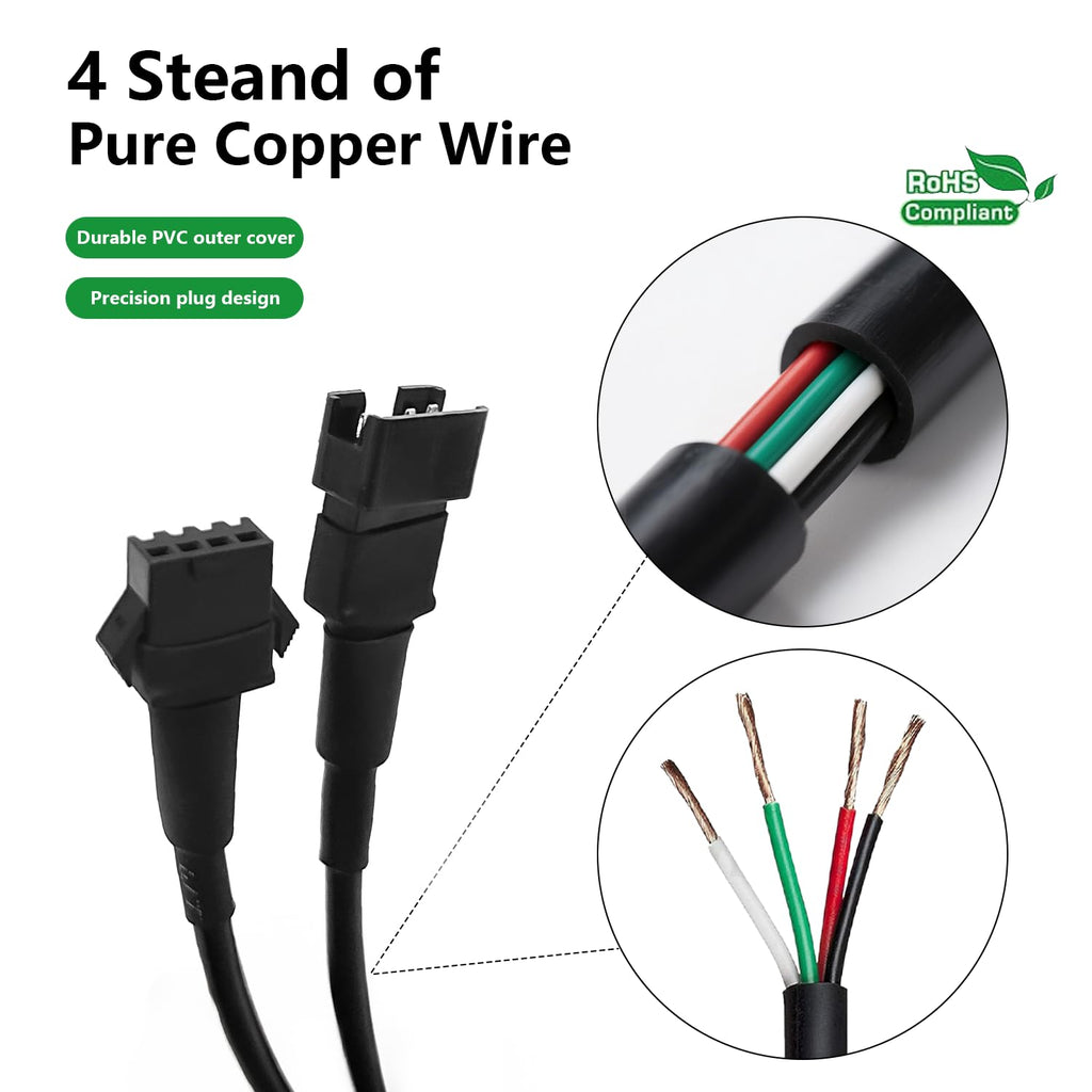 4 Pcs 60 Inch 4 Pin Extension Cord Cable for RGB Motorcycle Light, Wire for Truck Rock LED Kit, Cable for NEON Accent Underglow