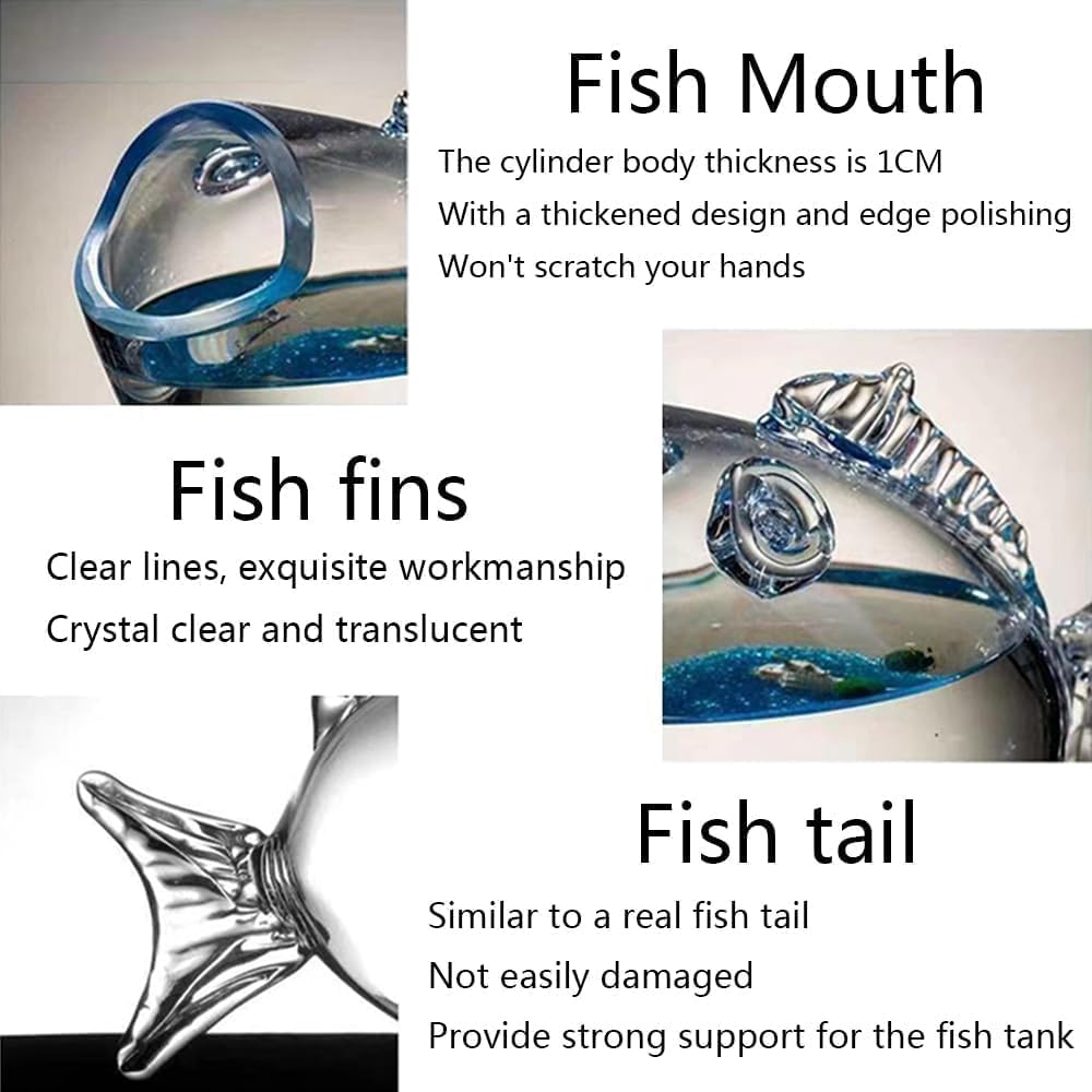 Fish Shaped Fish Bowls - Goldfish-Shaped Design Thickened High Transparency Glass Aquarium Tank for Small Fish Easy Setup for Office Desk & Bedroom Decor Home Pet Lovers（L）
